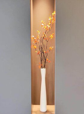 124视北细欧长款高器陶瓷花瓶干花插花白色电墙格栅玄关柜装饰摆
