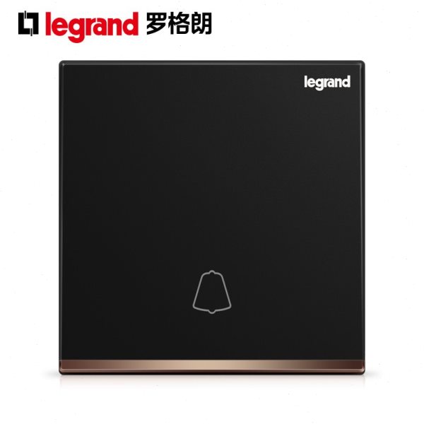 罗格朗黑色220V有线叮咚门铃门控出门按钮自复位开关面板家用