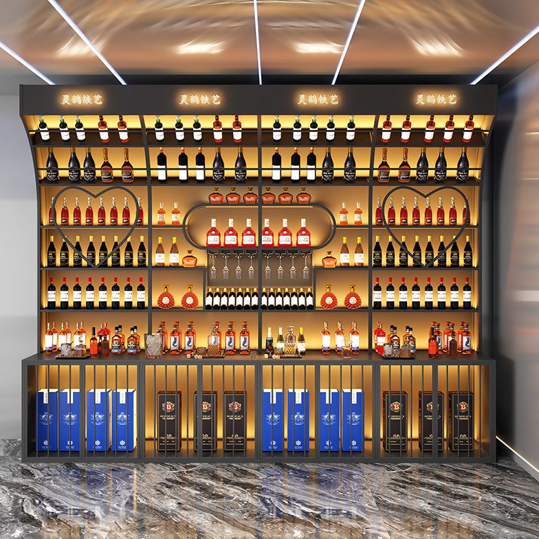 酒吧酒架壁挂酒架工业风挂墙酒柜餐厅装饰置物架发光落地展示架架