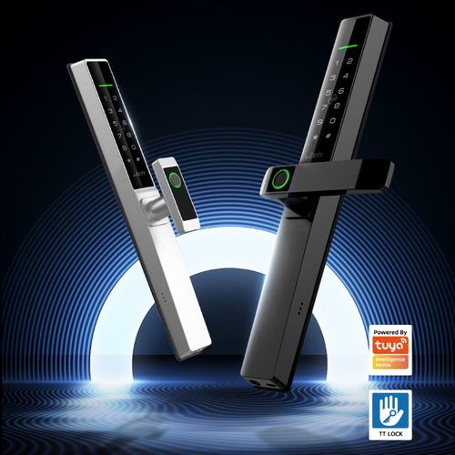 断桥铝窄边推拉门指纹锁阳台平移铝合金门K智能锁办公室玻璃刷卡