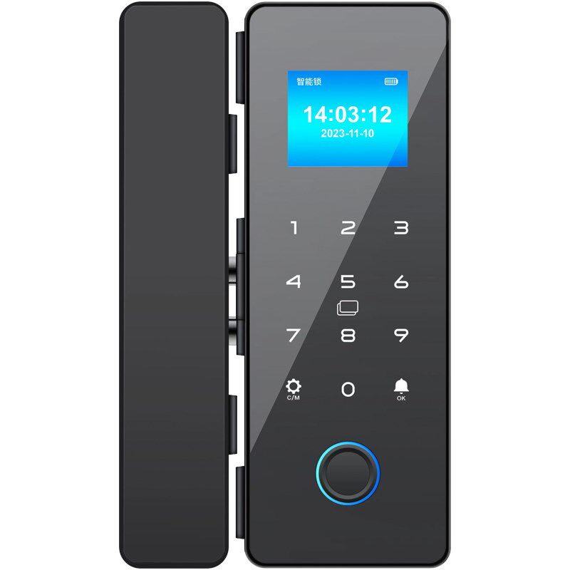办公室玻璃门密码锁免开孔店铺双门电子智能门锁V无框单门指纹锁