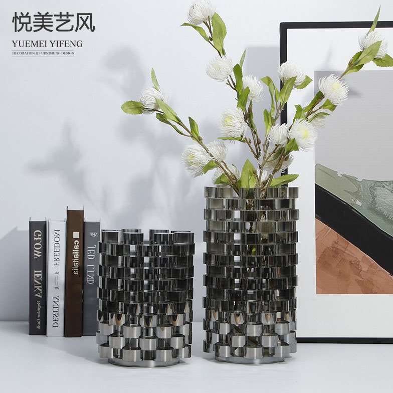 现代简约欧式轻奢水晶玻璃花器花瓶摆件样板房售楼处客厅餐桌饰品