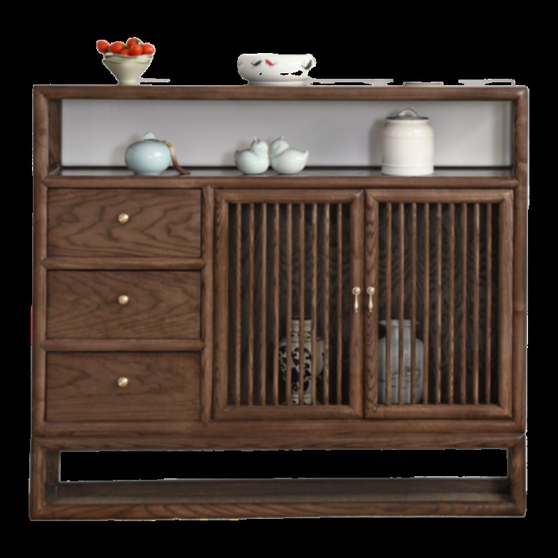 茶水柜新中式老榆木置物柜一体靠墙实木餐边柜简约长条新款茶室