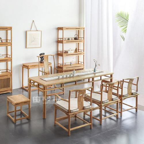 新中式家用小茶台实木茶桌椅组合加长圆腿方桌禅意民宿客房桌子