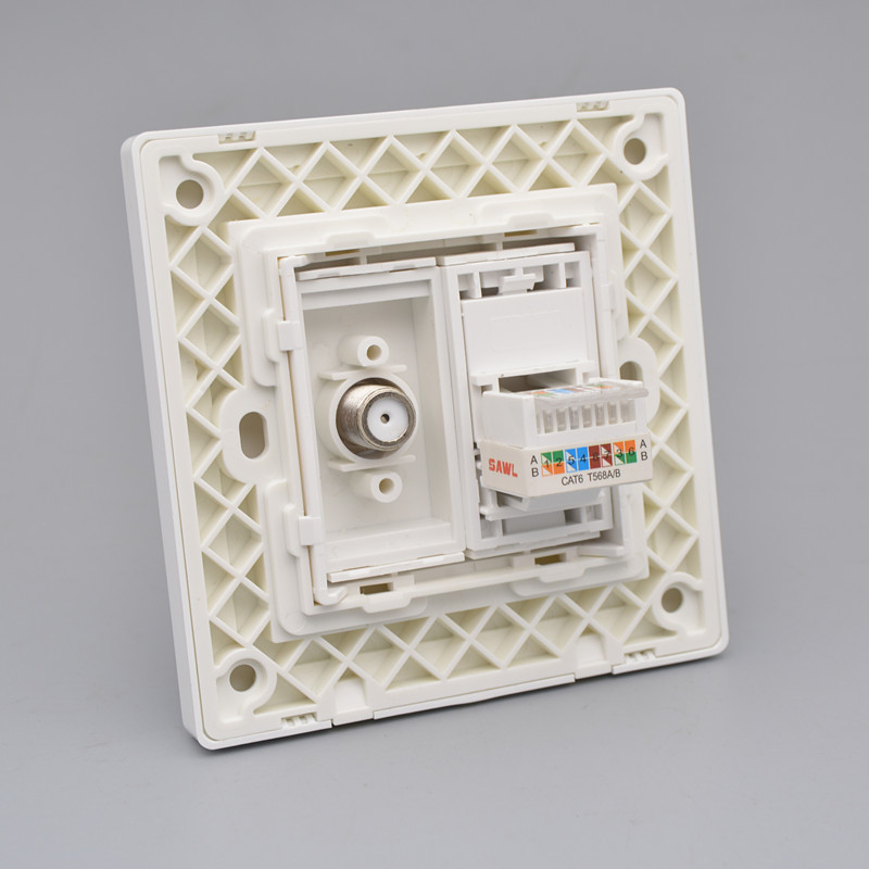 大板款网络电视面板86型六类千兆七类万兆网线插英制F头墙壁插座