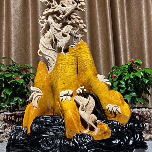 阴沉金丝楠木松鹤延年花鸟摆件佛动物乌木金丝楠鹤摆件工艺品玄关