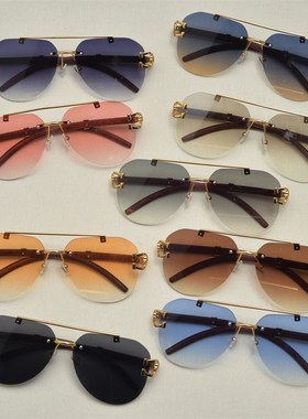 欧美复古潮流大框切边墨镜男女潮个性木纹镜腿镶嵌太阳眼镜蛤蟆镜