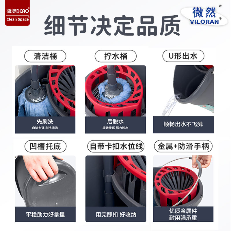 新款家用超细纤维拖把圆头老式吸水毛巾布木地板瓷砖免手洗墩布桶