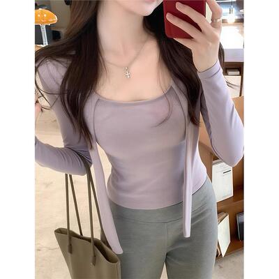 紫色纯欲披肩长袖t恤女20