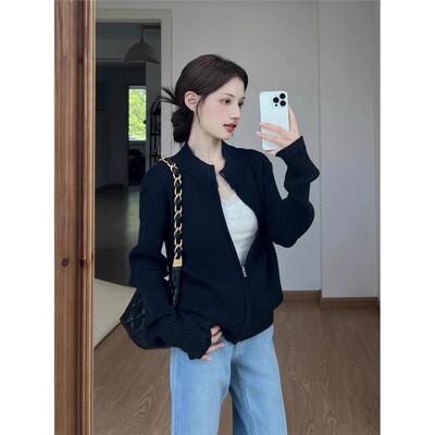 老钱风藏青色立领拉炼针