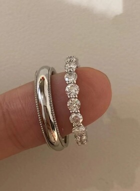 S925纯银简约百搭浪漫情侣求婚对戒叠戴满圈排钻戒指男女镶钻指环