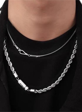 欧美镶钻扣6mm不锈钢链条麻花链男女项链跨境嘻哈饰品钛钢项链