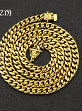 欧美男士个性嘻哈项链不锈钢不褪色电镀百搭时尚古巴链链条