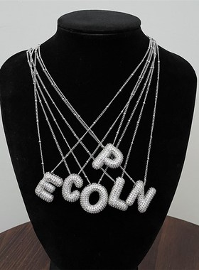 欧美爆款26个英文字母不锈钢0字链条铜镶锆石字母吊坠项链跨境