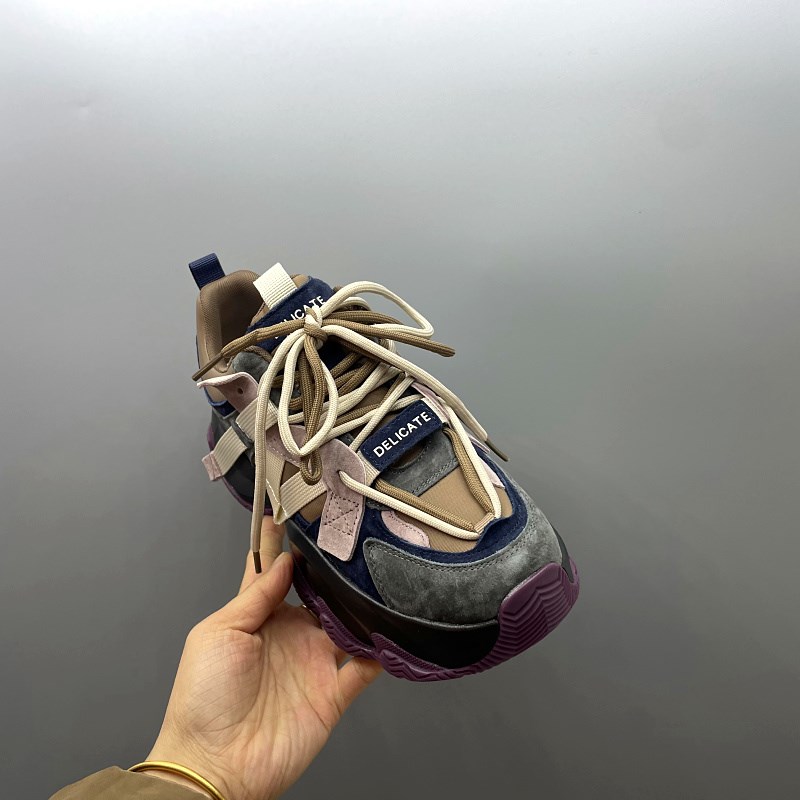 外贸撤柜处理2025春季新款真皮松糕厚底老爹鞋运动鞋休闲撞色女鞋