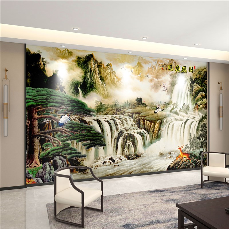 墙纸定制新中式h电视背景墙壁纸8d立体国画山水壁画客厅墙布背景