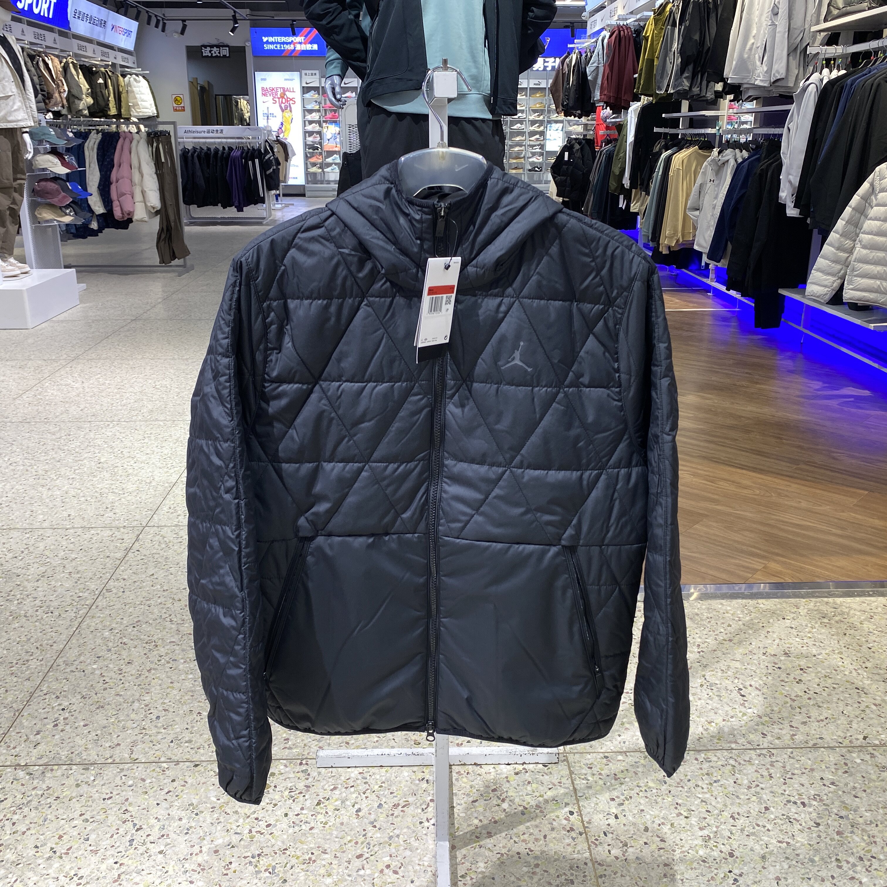 正品男子冬季保暖棉袄黑色连帽棉服夹克外套FZ3163-010