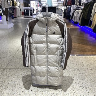 正品阿迪达斯ADIDAS男款三条纹拼色保暖连帽运动休闲羽绒服KQ5495