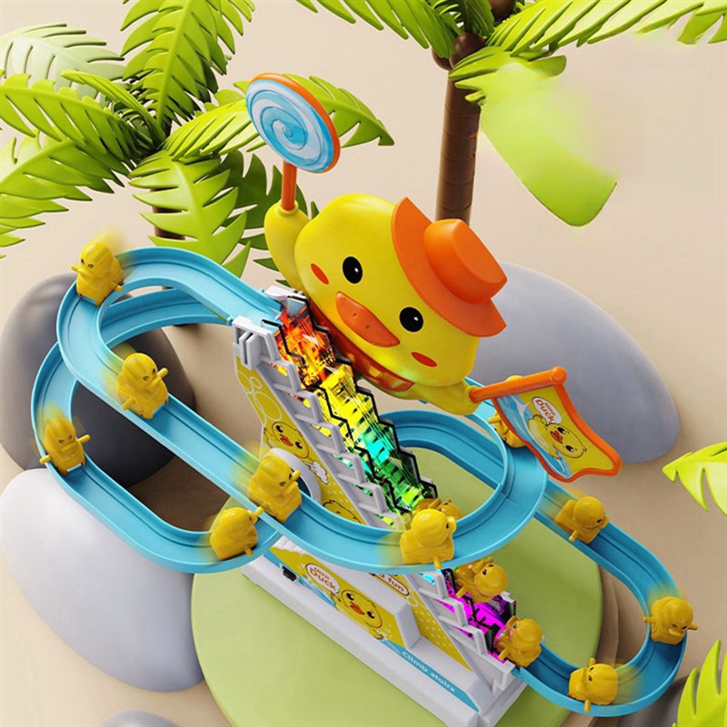 电动轨道爬楼梯儿童玩具鸭子滑滑梯益智小黄鸭音乐灯光男女孩宝宝