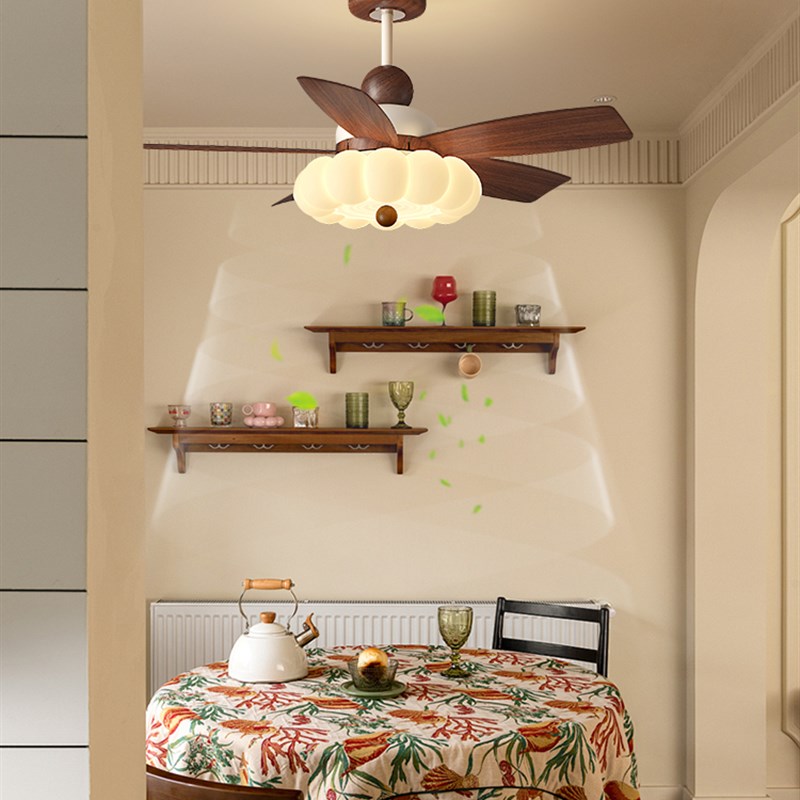 覆古风扇吊灯餐厅客厅卧室云朵泡泡美式法式中古大扇叶吊扇灯新款