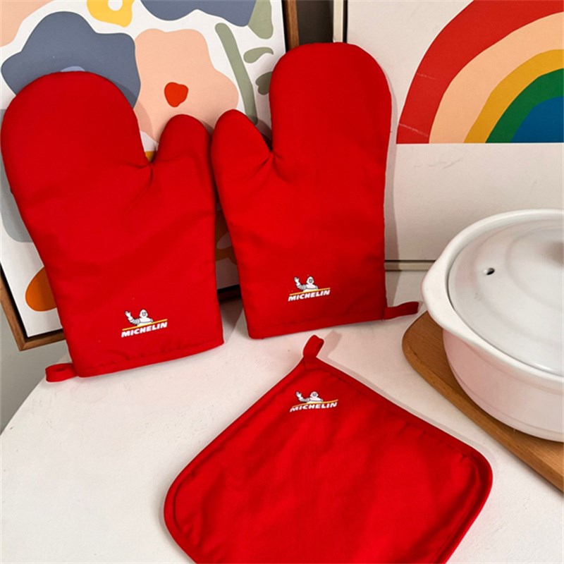 米其林加厚防烫手套三件套微波炉烤箱烘焙手套空气炸锅隔热垫