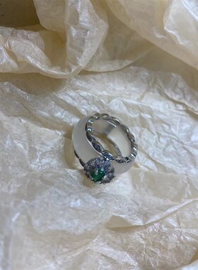 冰种玉髓锆石戒指女玛瑙玉戒圈固定圈闭口指环媲美翡翠两用食指戒