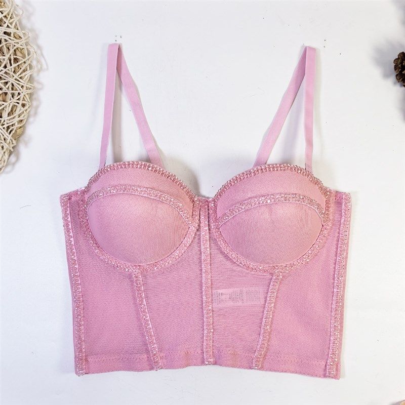 欧美跨境亚马逊速卖通性感钉珠网纱文胸外穿塑身鱼骨吊带水晶抹胸,女装/女士精品,背心吊带,淘宝优惠券,粉丝福利购,淘宝优惠卷