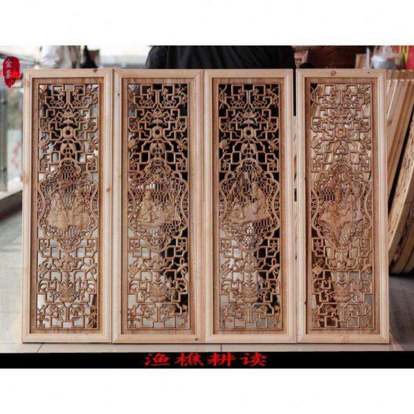 东阳木雕挂件梅兰竹菊中式客厅背景墙装饰壁挂香樟木四条屏白胚