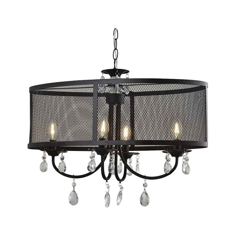 亚马逊美式乡村复古黑色网格灯罩铁艺水晶吊灯餐厅卧室客厅LED灯,家装灯饰光源,客厅吊灯,淘宝优惠券,粉丝福利购,淘宝优惠卷
