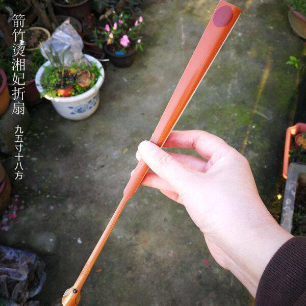 95寸烫湘妃文玩折扇箭竹扇骨苏工手工折叠扇半月头鸿运当头一朵花