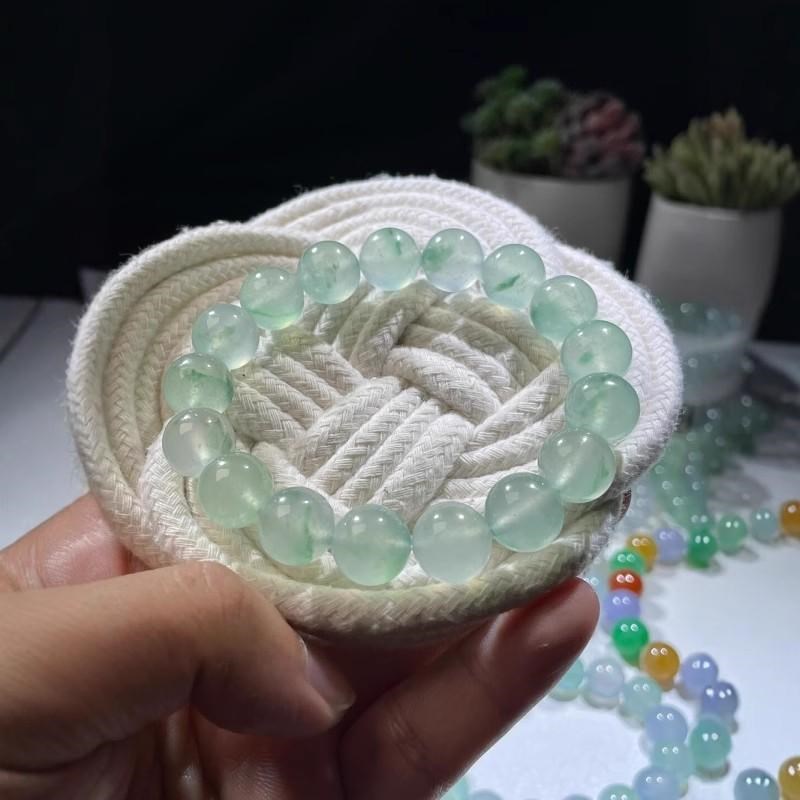 老坑飘花珠子高档冰种飘花水草手链女款圆珠子手串翡翠处理玉石