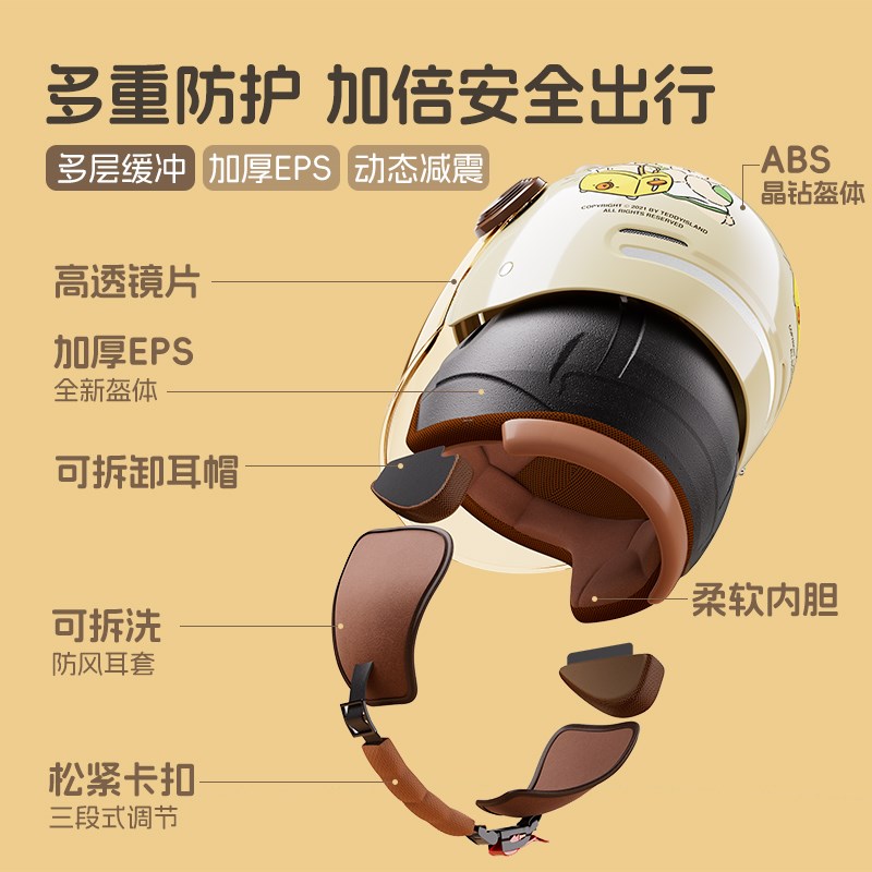 电动车儿童头盔宝宝女男小孩安全帽瓶摩托新国标3C认证秋冬四季款