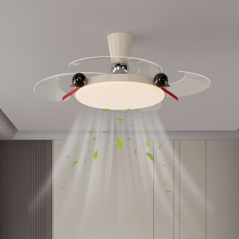 隐形风扇灯中古风餐厅吊扇灯新款复古胡桃木色极简卧室电扇灯具