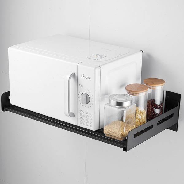 不锈钢免打孔厨房置物架黑色壁挂式微波炉烤箱挂墙上支架子收纳架,厨房/烹饪用具,微波炉置物架,淘宝优惠券,粉丝福利购,淘宝优惠卷