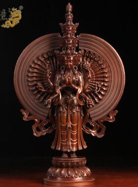 真古意 十一面千手观音菩萨佛像摆件紫铜千手观音藏传供奉工艺