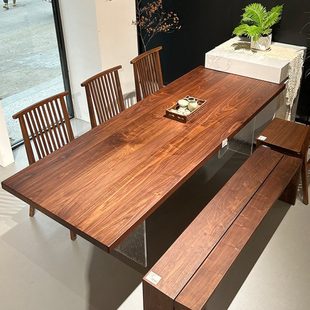 北美黑胡桃木实木原木餐桌长方形家用亚克力悬浮餐桌中岛台定制
