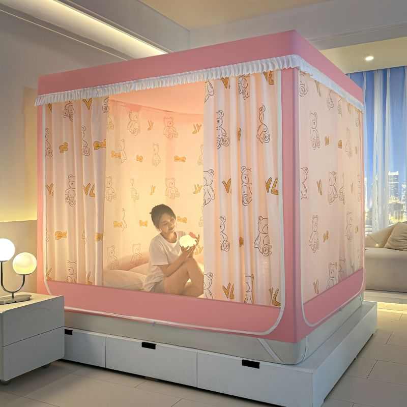 家用蚊帐遮光新款一体式加密床帘拉链卧室N蒙古包床幔防尘全封闭