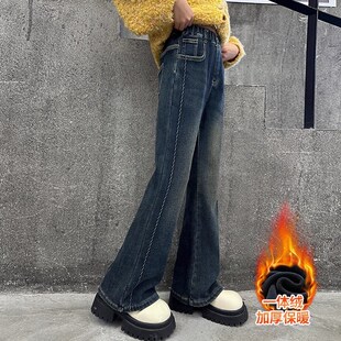 一体绒儿童裤 女童加绒喇叭裤 微喇裤 中大童弹力阔腿裤 子 秋冬新款