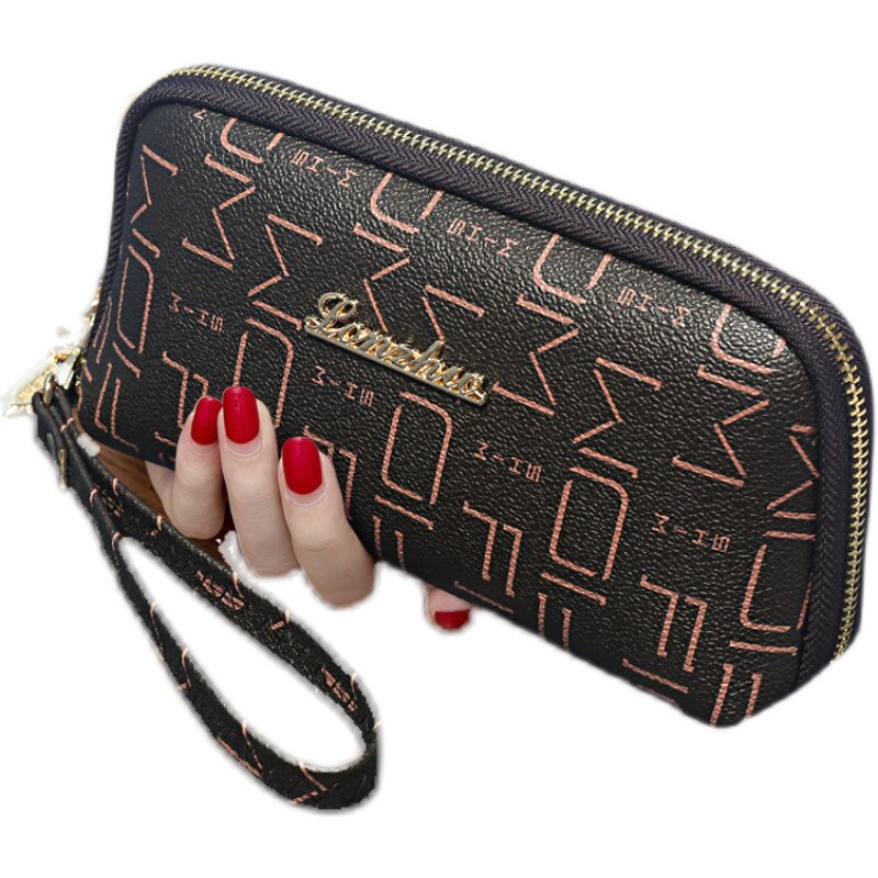 手拿包女拉链长款钱包大屏手机包大容量多隔层手腕包新款印花手包