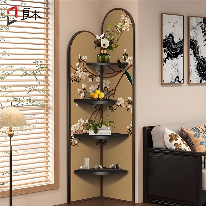 宋氏美学客厅转角柜置物架喜上z眉梢三角柜新中式墙角转角摆件书