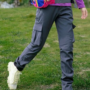 冲锋裤子女加绒秋冬款潮牌运动登山裤宽松女款直筒休闲工装裤保暖
