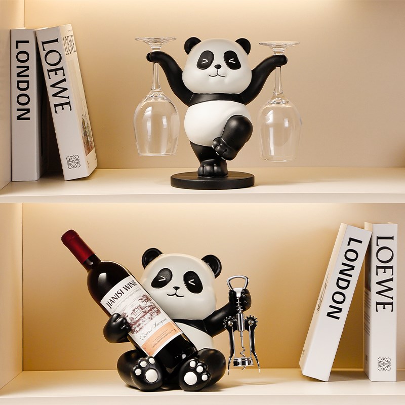 踢腿熊猫红酒g架摆件酒柜组合轻奢客厅餐边柜书架装饰酒托杯架礼