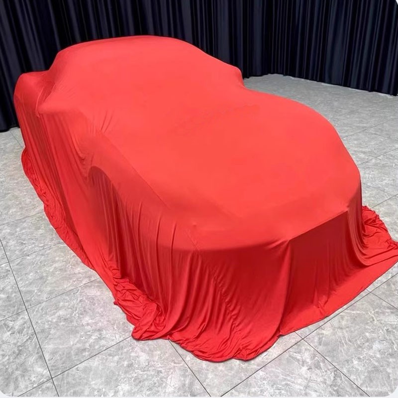 定制车展汽车揭幕布车衣天鹅绒弹力4sG店新车交车仪式幕布盖布红