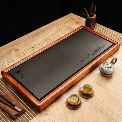 整块花梨木茶盘家用20r23年x新款长方乌金石茶台排水实木干泡台茶