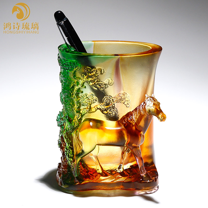 琉璃马笔筒摆件办公室老板桌面z装饰品送领导生日礼物升职定制刻