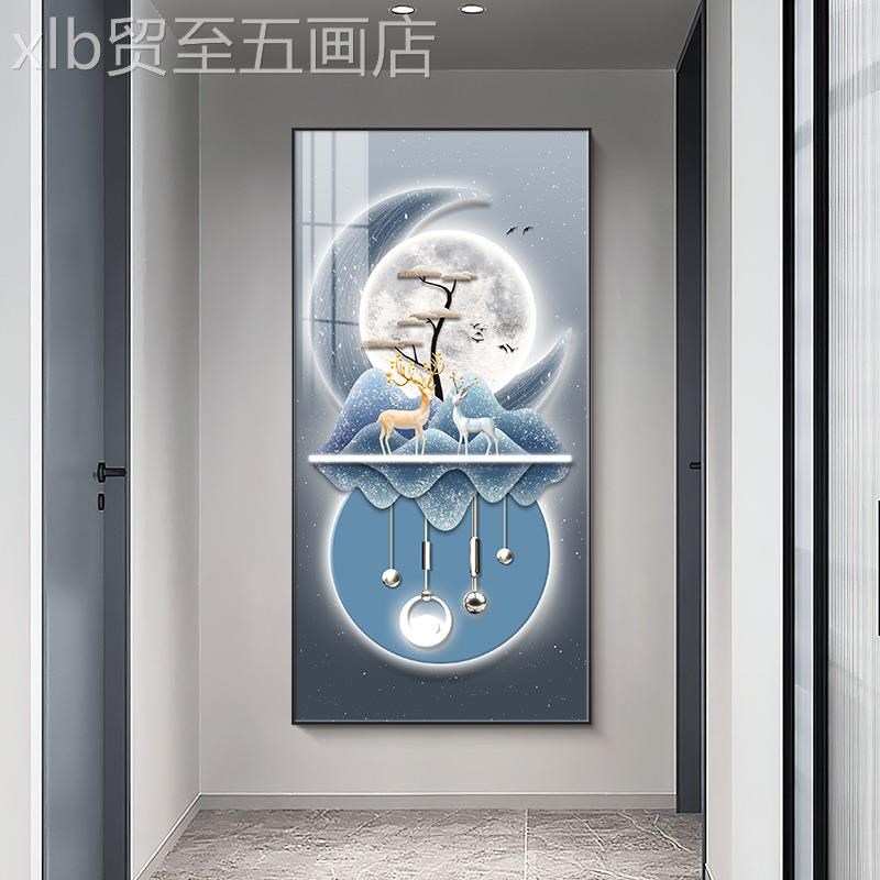 网红轻对奢麋玄关装m画入户正门现简约走鹿高廊过道壁饰画玄幻代