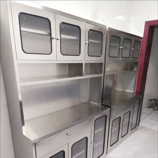 不锈钢家用厨房饭厅餐边柜橱柜收纳高柜碗盘柜储物T置物茶水柜备