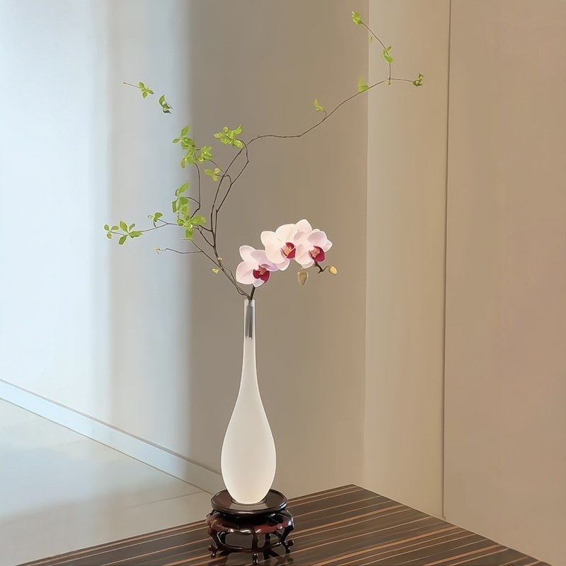 复古禅意玻璃花瓶透明插花水养试管花瓶J中式鹤首玉净瓶小口径摆