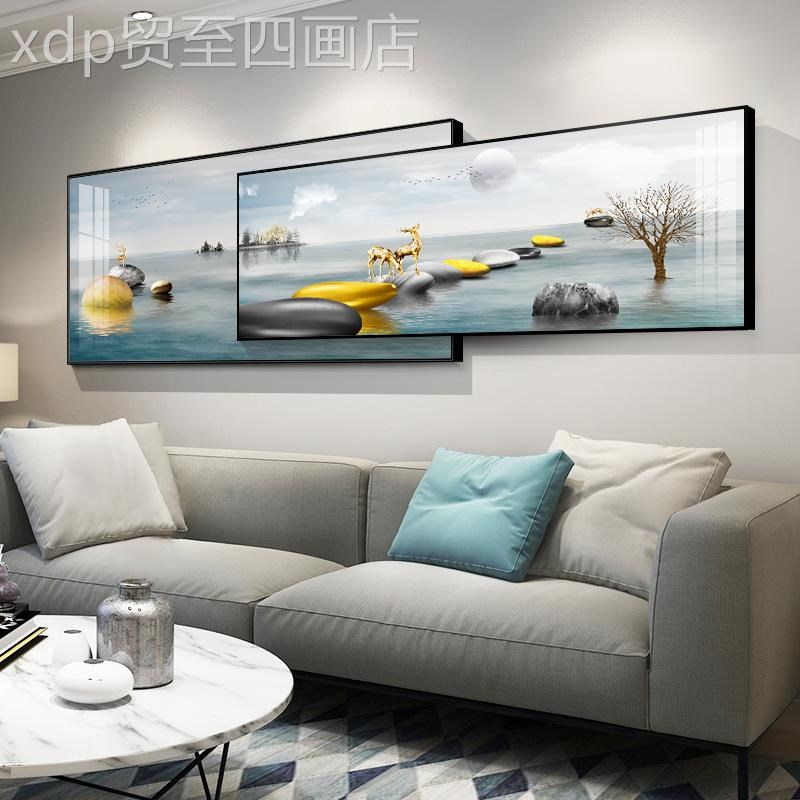 网红发轻饰d奢客厅画景横版大气沙背高档挂墙画室卧床头装叠加壁