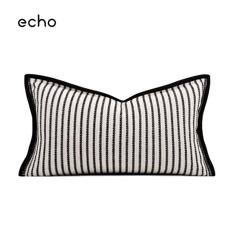 现代轻奢简约样板间黑白条纹棉麻C抱枕沙发客厅靠枕床上腰枕靠垫